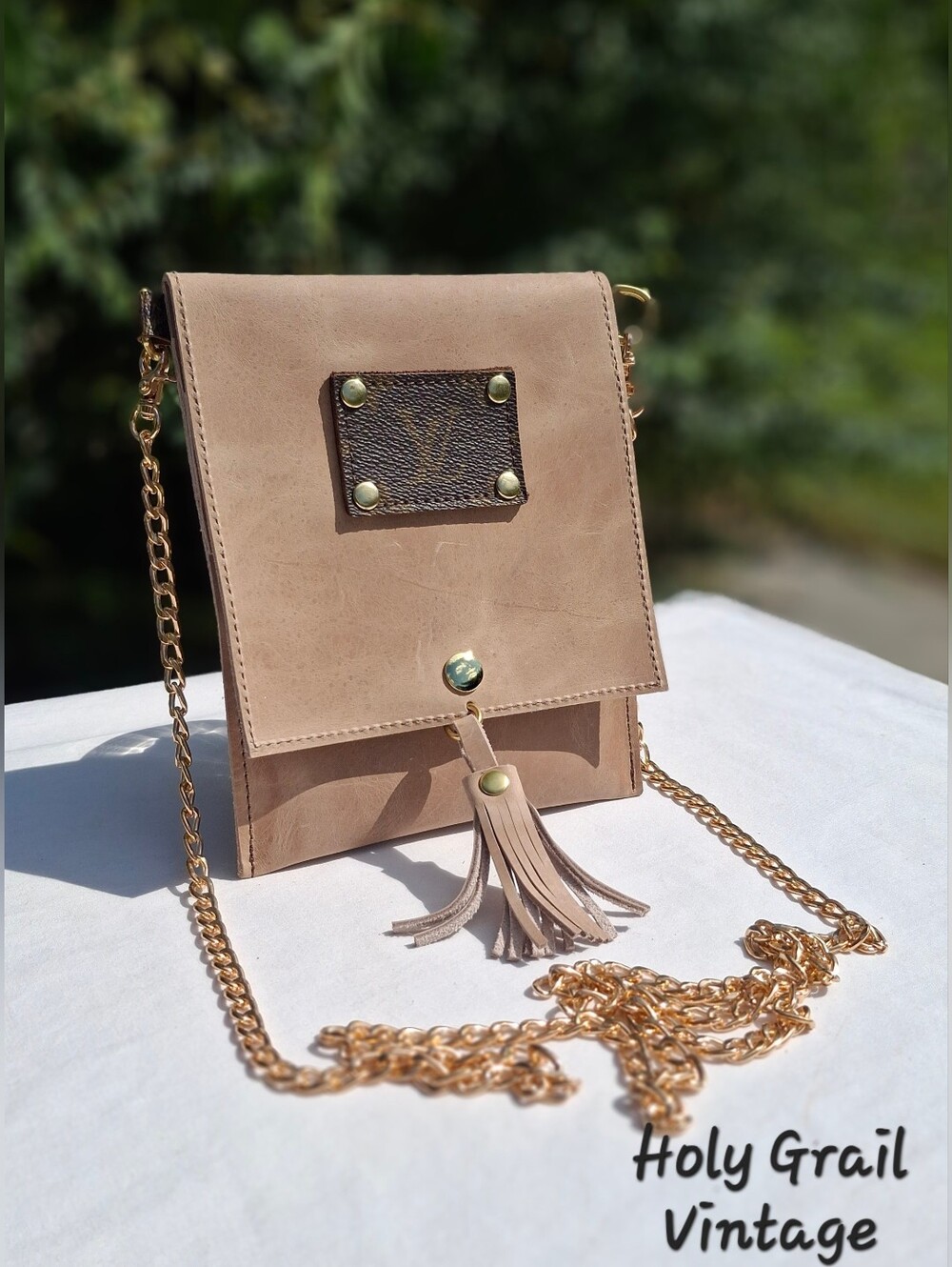 Local Artisan Designer Upcycled Handmade Tan Leather Cellphone/Crossbody Bag